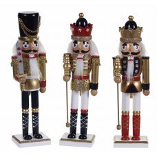 Χριστουγεννιάτικος Διακοσμητικός Ξύλινος Καρυοθραύστης με Χρυσά Στρας (12,5cm) - Σετ 6 τεμ.